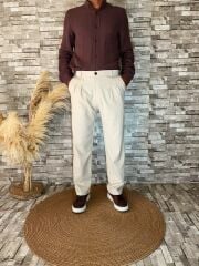 Erkek Premium Kalite Kumaş Baggy Pantolon Krem