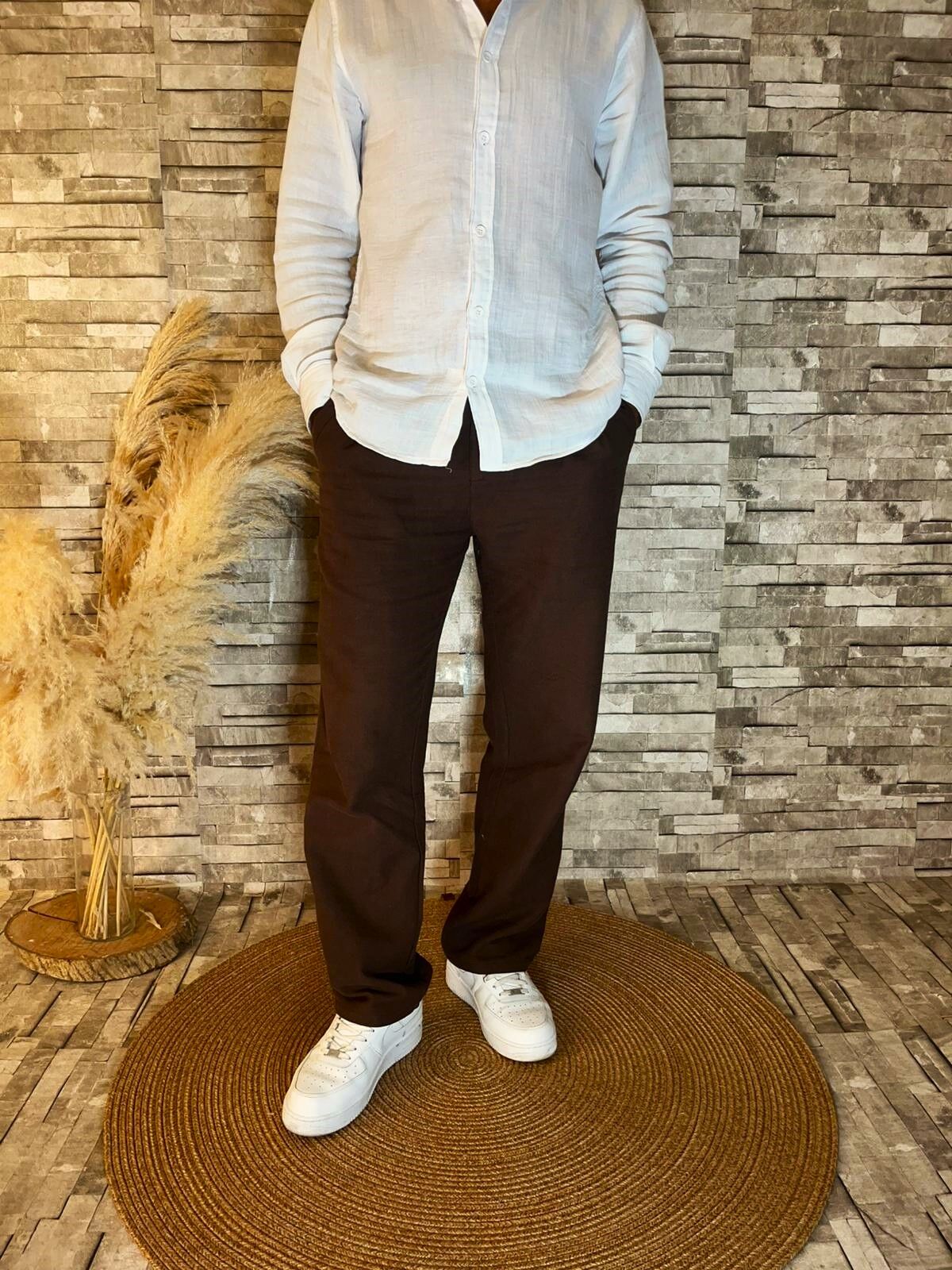 Erkek Premium Kalite Kumaş Baggy Pantolon Kahverengi