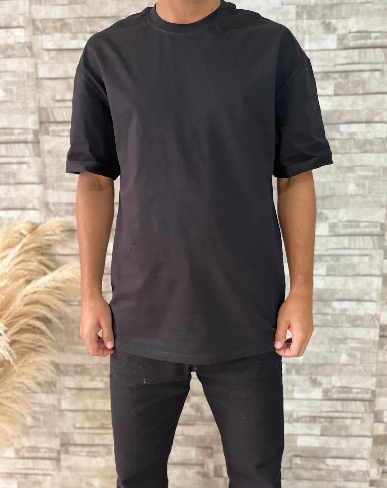 Erkek Yüksek Kalite Oversize Kalıp Basic T-Shirt Siyah