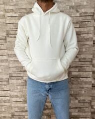 Erkek Premium Yüksek Kalite Kapşonlu Sweatshirt -Beyaz
