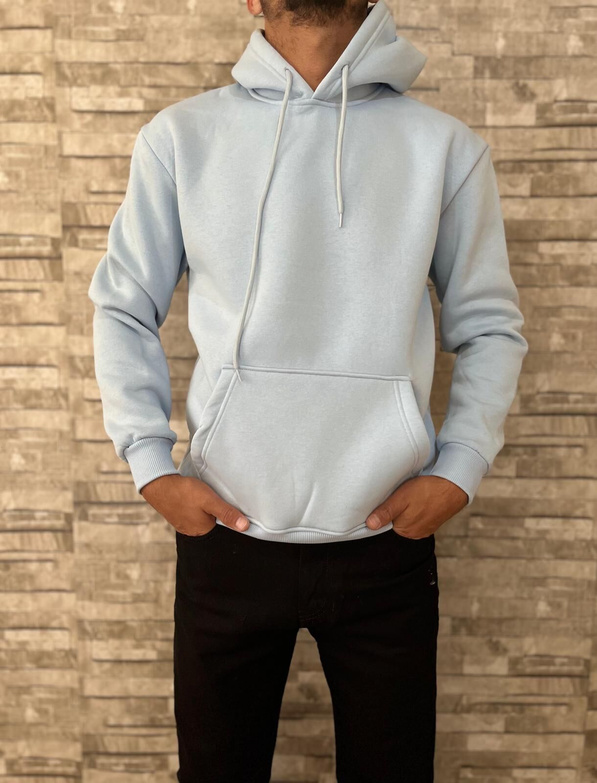 Erkek Premium Yüksek Kalite Kapşonlu Sweatshirt -Turkuaz