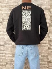 Erkek Premium Yüksek Kalite Sweatshirt Baskı Detaylı -Siyah
